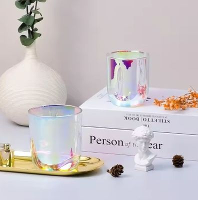 Luxury Empty 10oz 12oz 14oz Clear Iridescent Rainbow Glass Candle Jars With Lid And Boxes Packaging